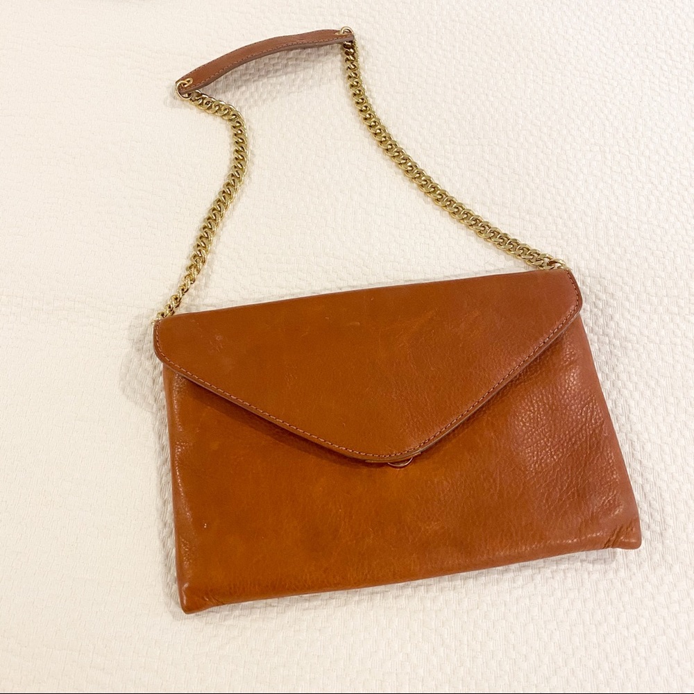 J. Crew Brown Leather Envelope Clutch With Strap